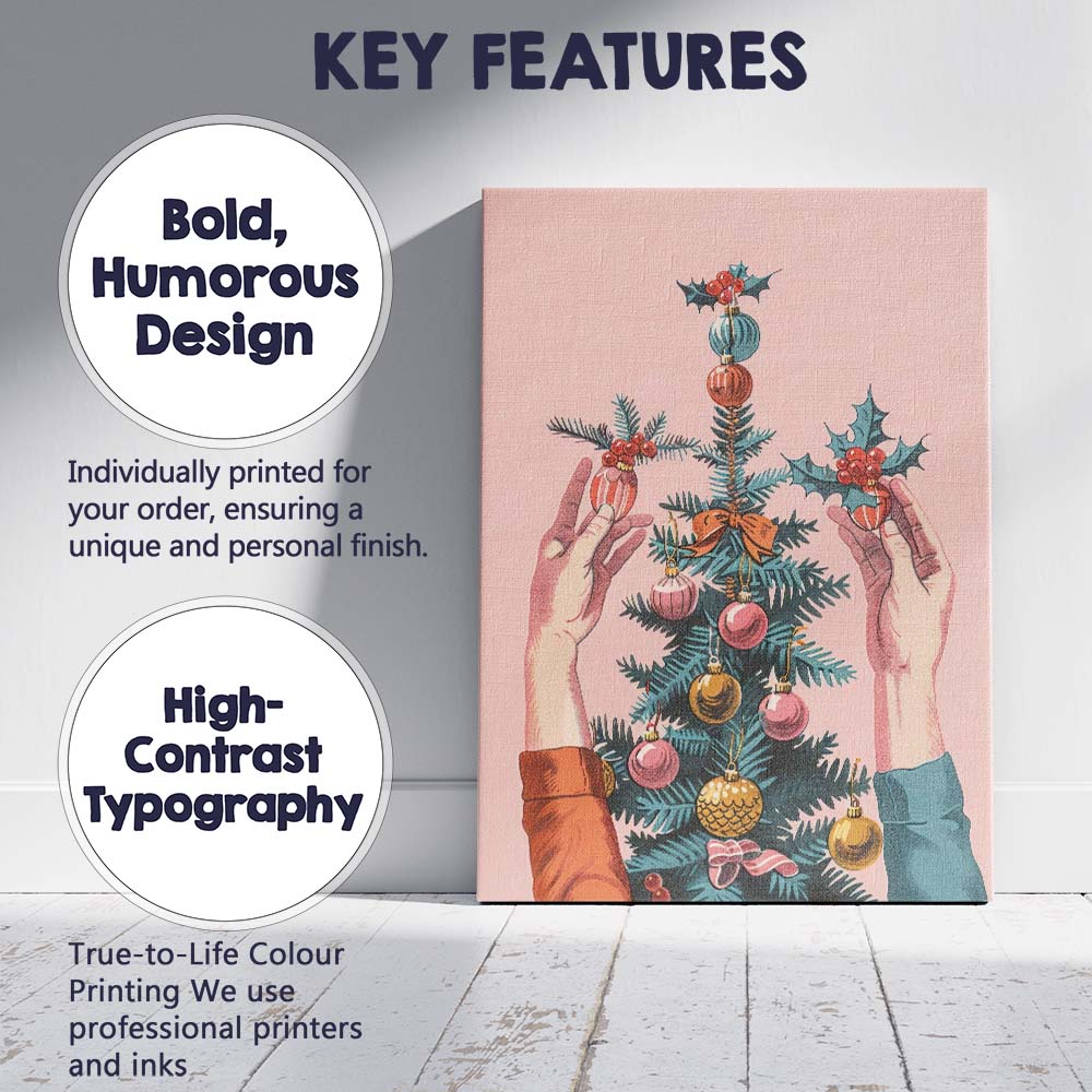Retro Christmas Tree Bauble Decoration Holiday Illustration Canvas Wall Art Print Decor Picture Ready to Hang