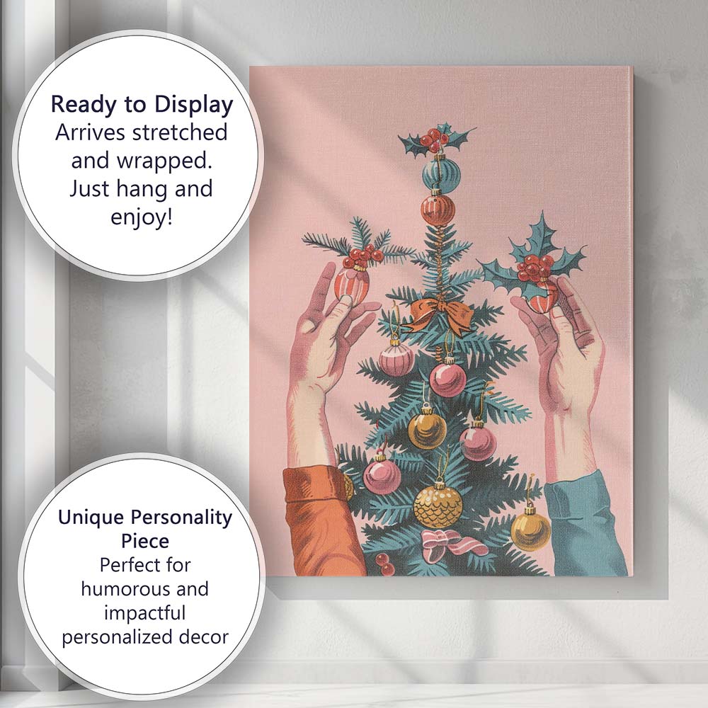 Retro Christmas Tree Bauble Decoration Holiday Illustration Canvas Wall Art Print Decor Picture Ready to Hang