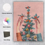 Retro Christmas Tree Bauble Decoration Holiday Illustration Canvas Wall Art Print Decor Picture Ready to Hang
