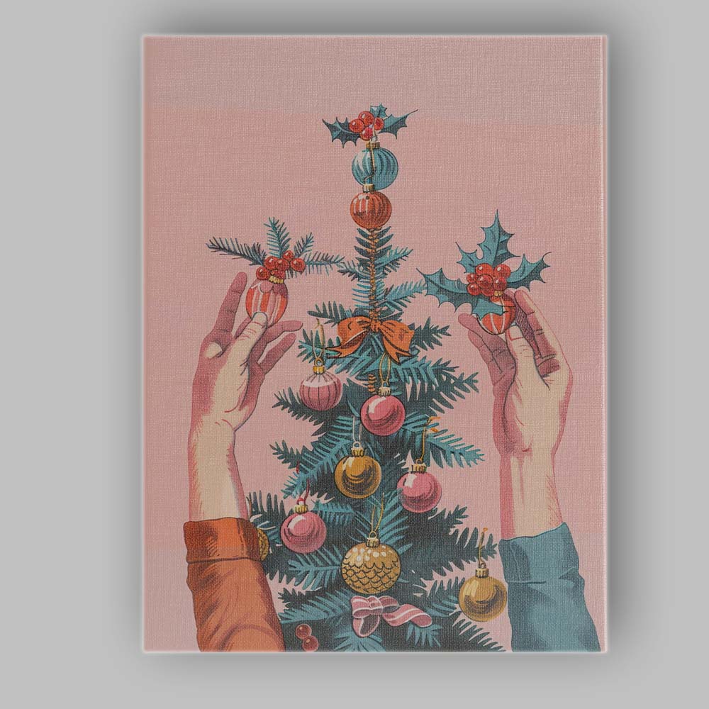 Retro Christmas Tree Bauble Decoration Holiday Illustration Canvas Wall Art Print Decor Picture Ready to Hang