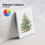 Festive Christmas Tree Watercolour Illustration With Holly Berries And Ornaments Canvas Wall Art Print Decor Picture Ready to Hang