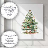 Festive Christmas Tree Watercolour Illustration With Holly Berries And Ornaments Canvas Wall Art Print Decor Picture Ready to Hang