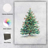 Traditional Christmas Tree Watercolour Painting With Red Berries And Gold Star Canvas Wall Art Print Decor Picture Ready to Hang