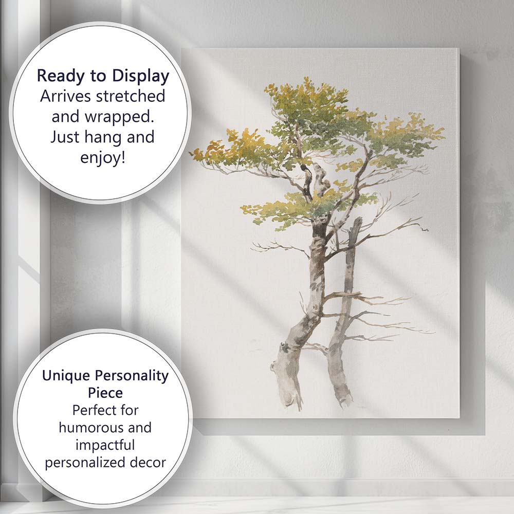 Minimalist Autumn Tree Study Delicate Botanical Watercolour Canvas Wall Art Print Decor Picture Ready to Hang