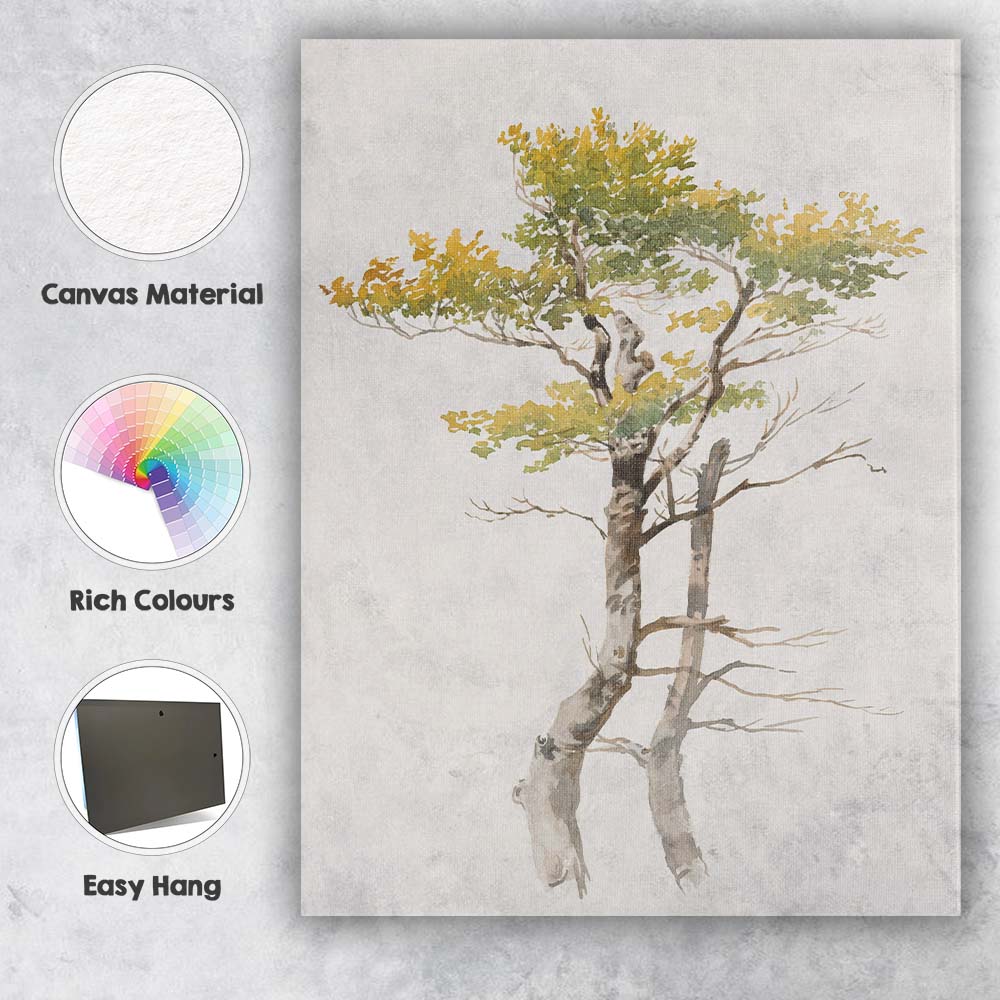Minimalist Autumn Tree Study Delicate Botanical Watercolour Canvas Wall Art Print Decor Picture Ready to Hang