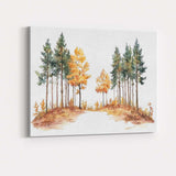 Watercolour Forest Path Pine Trees Autumn Woodland Scene Canvas Wall Art Print Decor Picture Ready to Hang