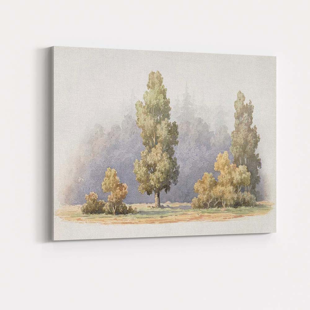 Soft Misty Woodland Tree Group Watercolour Landscape Canvas Wall Art Print Decor Picture Ready to Hang