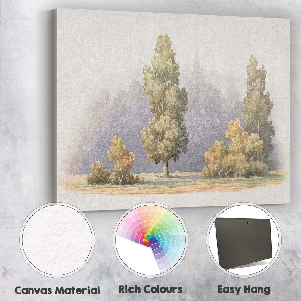 Soft Misty Woodland Tree Group Watercolour Landscape Canvas Wall Art Print Decor Picture Ready to Hang