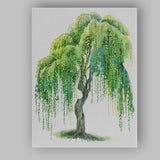 Whimsical Green Weeping Willow Botanical Watercolour Illustration Canvas Wall Art Print Decor Picture Ready to Hang