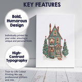 Victorian Christmas House With Evergreen Trees Watercolour Illustration Canvas Wall Art Print Decor Picture Ready to Hang