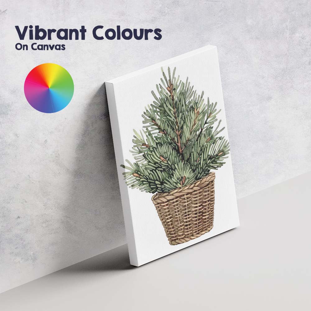 Rustic Potted Fir Tree Watercolour Botanical Christmas Decor Canvas Wall Art Print Decor Picture Ready to Hang