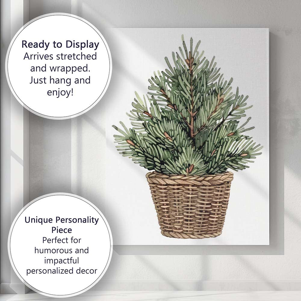 Rustic Potted Fir Tree Watercolour Botanical Christmas Decor Canvas Wall Art Print Decor Picture Ready to Hang