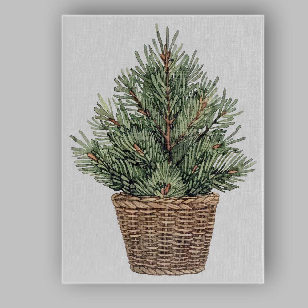 Rustic Potted Fir Tree Watercolour Botanical Christmas Decor Canvas Wall Art Print Decor Picture Ready to Hang