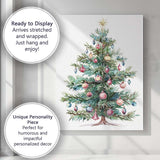 Watercolour Decorated Christmas Tree Festive Bauble Holiday Illustration Canvas Wall Art Print Decor Picture Ready to Hang