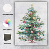 Watercolour Decorated Christmas Tree Festive Bauble Holiday Illustration Canvas Wall Art Print Decor Picture Ready to Hang