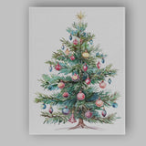 Watercolour Decorated Christmas Tree Festive Bauble Holiday Illustration Canvas Wall Art Print Decor Picture Ready to Hang