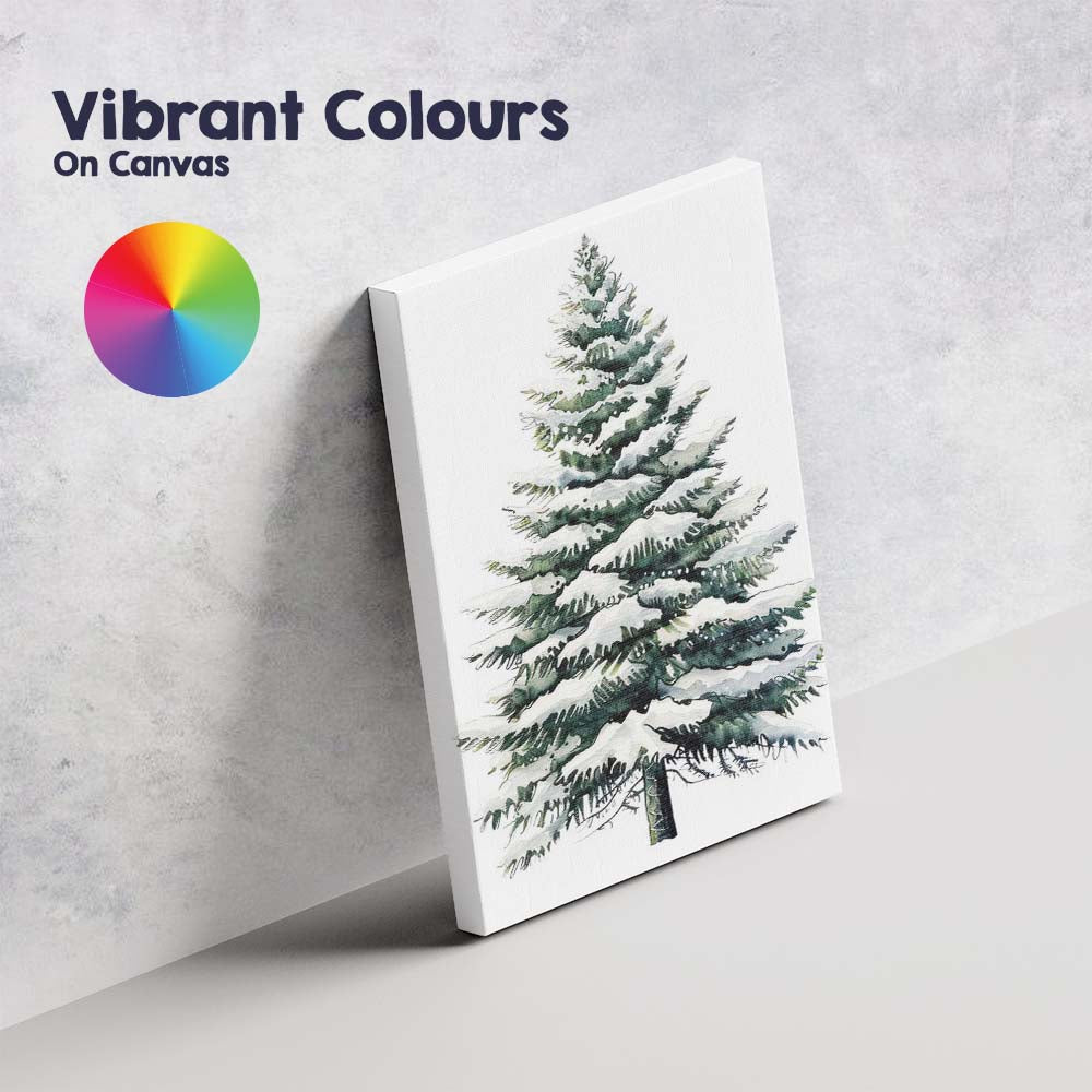 Watercolour Snow Covered Fir Tree Winter Woodland Illustration Canvas Wall Art Print Decor Picture Ready to Hang