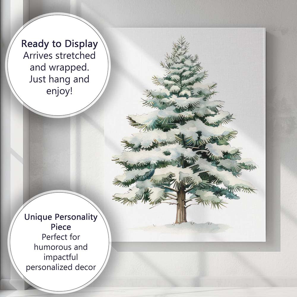 Watercolour Snowy Evergreen Pine Tree Winter Forest Illustration Canvas Wall Art Print Decor Picture Ready to Hang