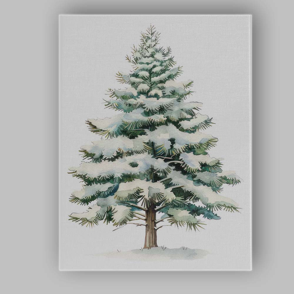 Watercolour Snowy Evergreen Pine Tree Winter Forest Illustration Canvas Wall Art Print Decor Picture Ready to Hang