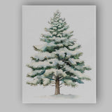 Watercolour Snowy Evergreen Pine Tree Winter Forest Illustration Canvas Wall Art Print Decor Picture Ready to Hang