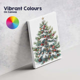 Snow Covered Christmas Tree With Red Baubles Watercolour Canvas Wall Art Print Decor Picture Ready to Hang