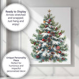 Snow Covered Christmas Tree With Red Baubles Watercolour Canvas Wall Art Print Decor Picture Ready to Hang