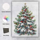 Snow Covered Christmas Tree With Red Baubles Watercolour Canvas Wall Art Print Decor Picture Ready to Hang