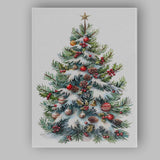 Snow Covered Christmas Tree With Red Baubles Watercolour Canvas Wall Art Print Decor Picture Ready to Hang