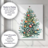 Whimsical Decorated Christmas Tree Watercolour Holiday Artwork Canvas Wall Art Print Decor Picture Ready to Hang