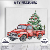 Classic Red Farm Truck With Christmas Tree Watercolour Canvas Wall Art Print Decor Picture Ready to Hang