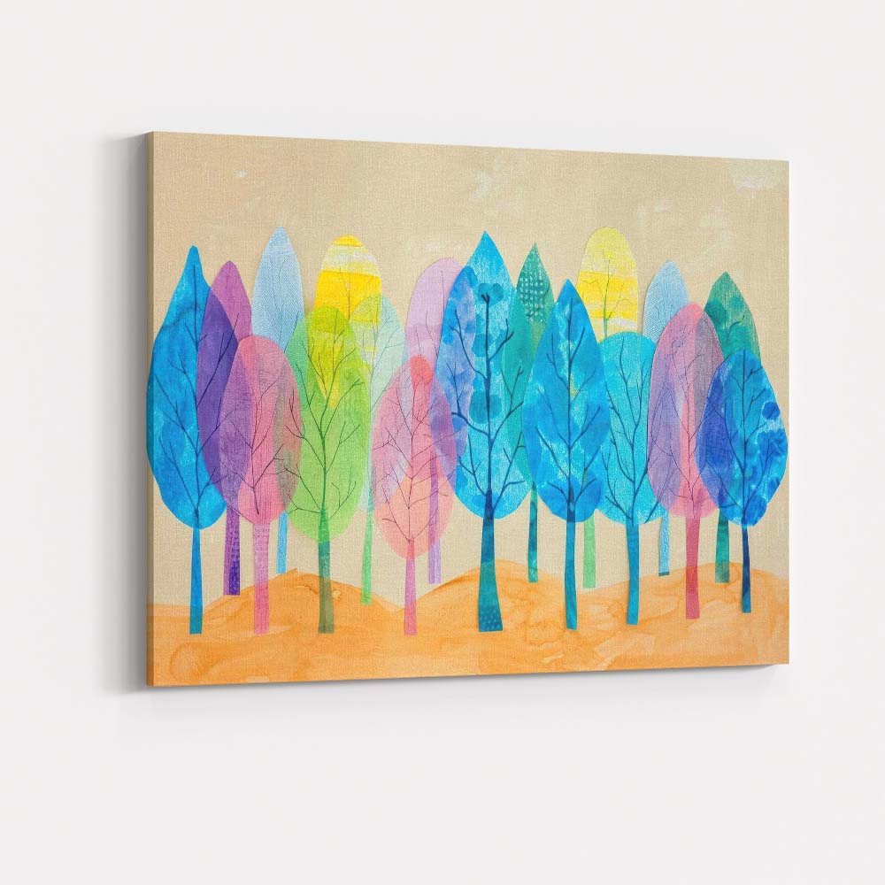 Colourful Abstract Woodland Forest Watercolour Collage Canvas Wall Art Print Decor Picture Ready to Hang