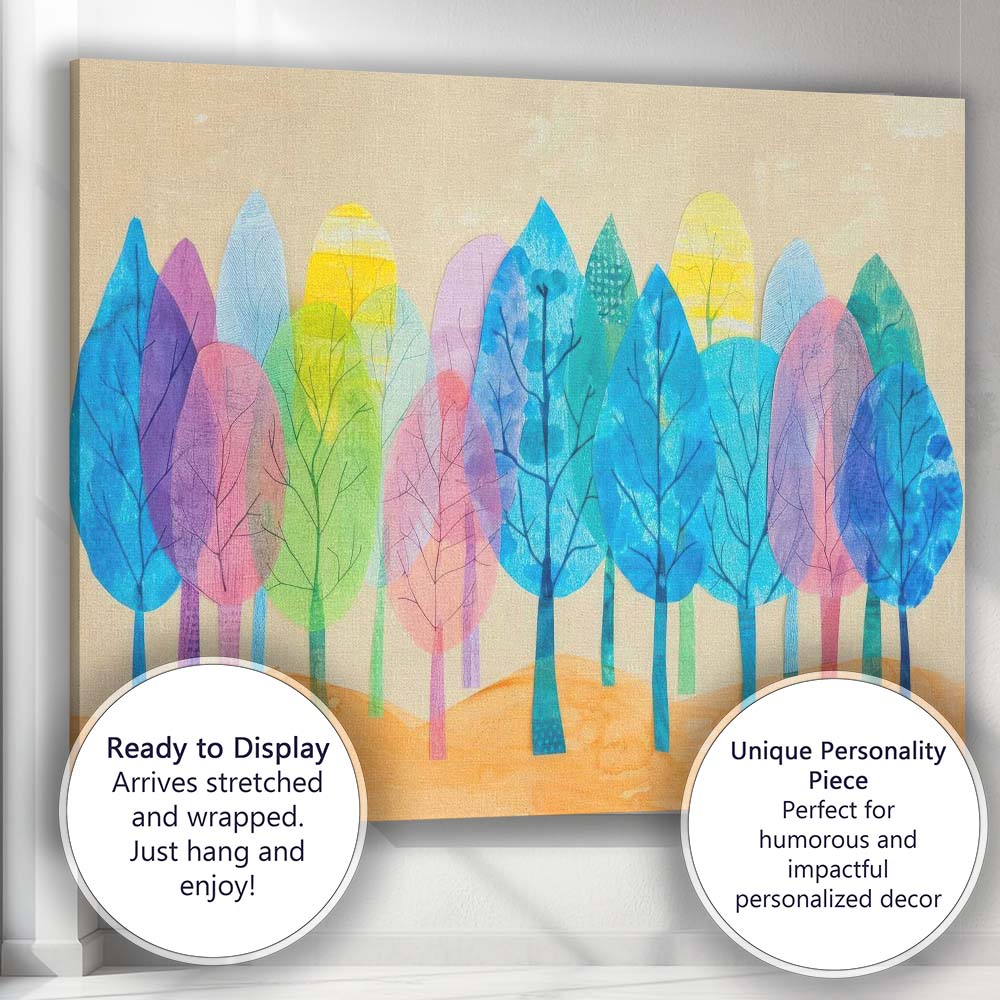 Colourful Abstract Woodland Forest Watercolour Collage Canvas Wall Art Print Decor Picture Ready to Hang