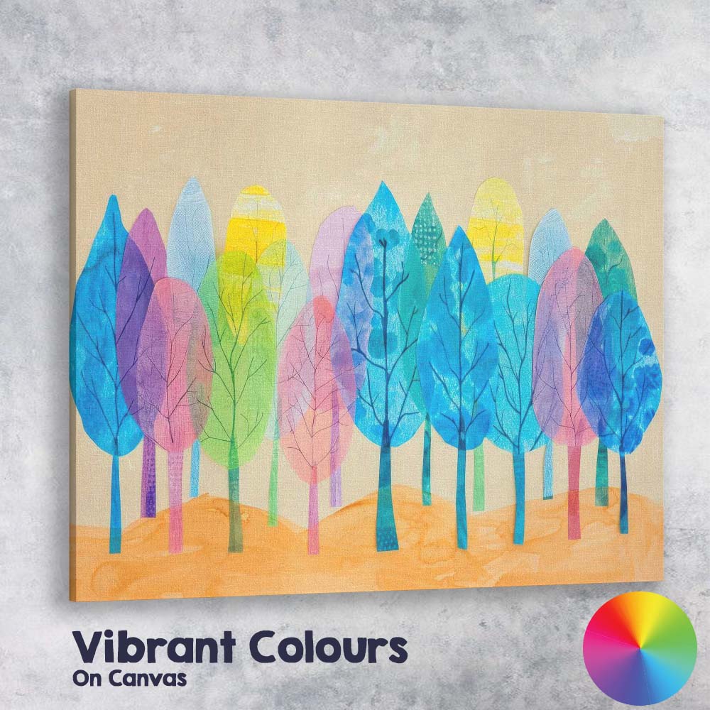 Colourful Abstract Woodland Forest Watercolour Collage Canvas Wall Art Print Decor Picture Ready to Hang