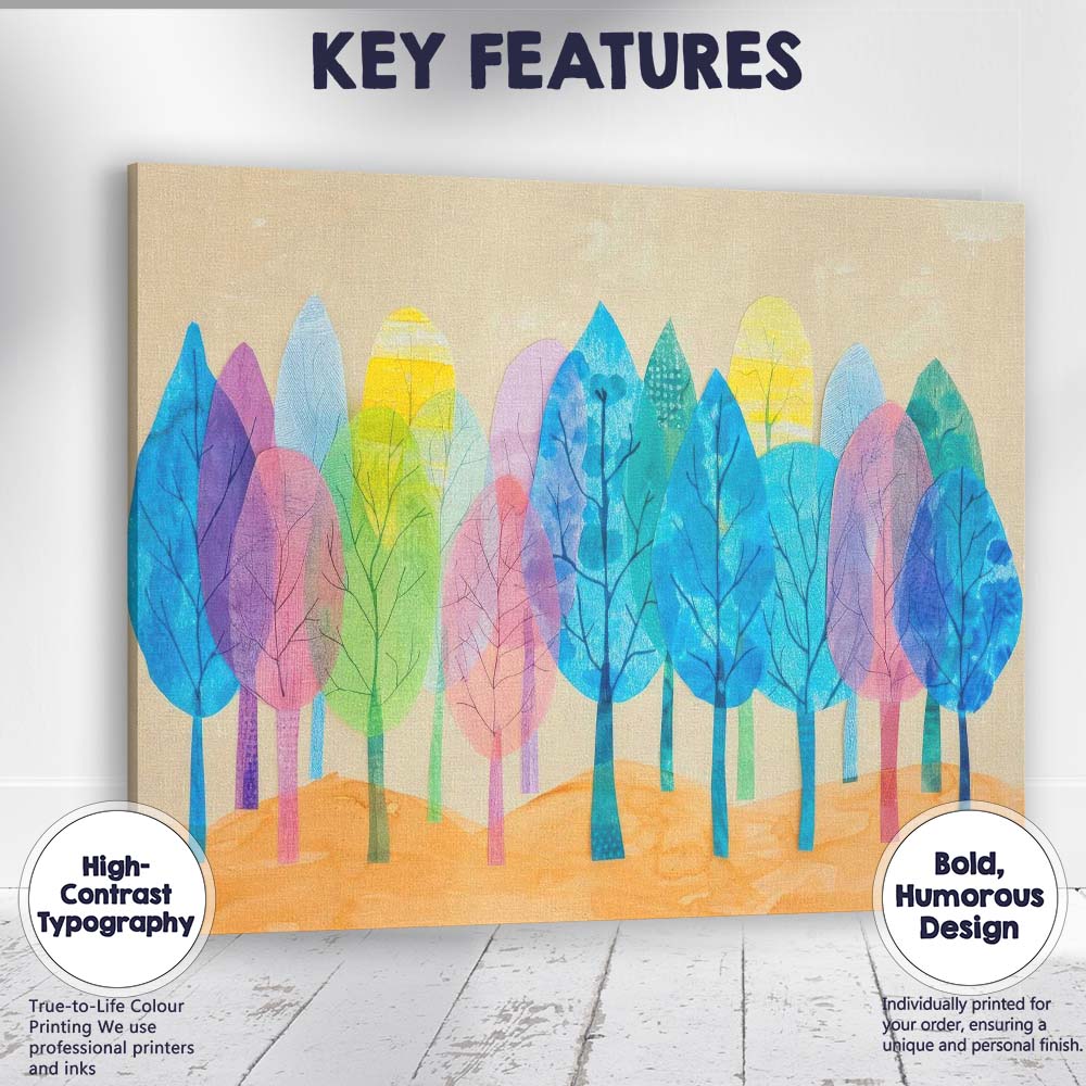 Colourful Abstract Woodland Forest Watercolour Collage Canvas Wall Art Print Decor Picture Ready to Hang