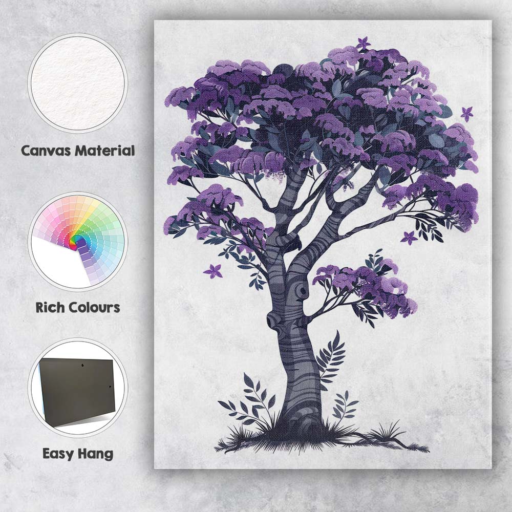 Decorative Purple Blossom Tree Contemporary Botanical Canvas Wall Art Print Decor Picture Ready to Hang