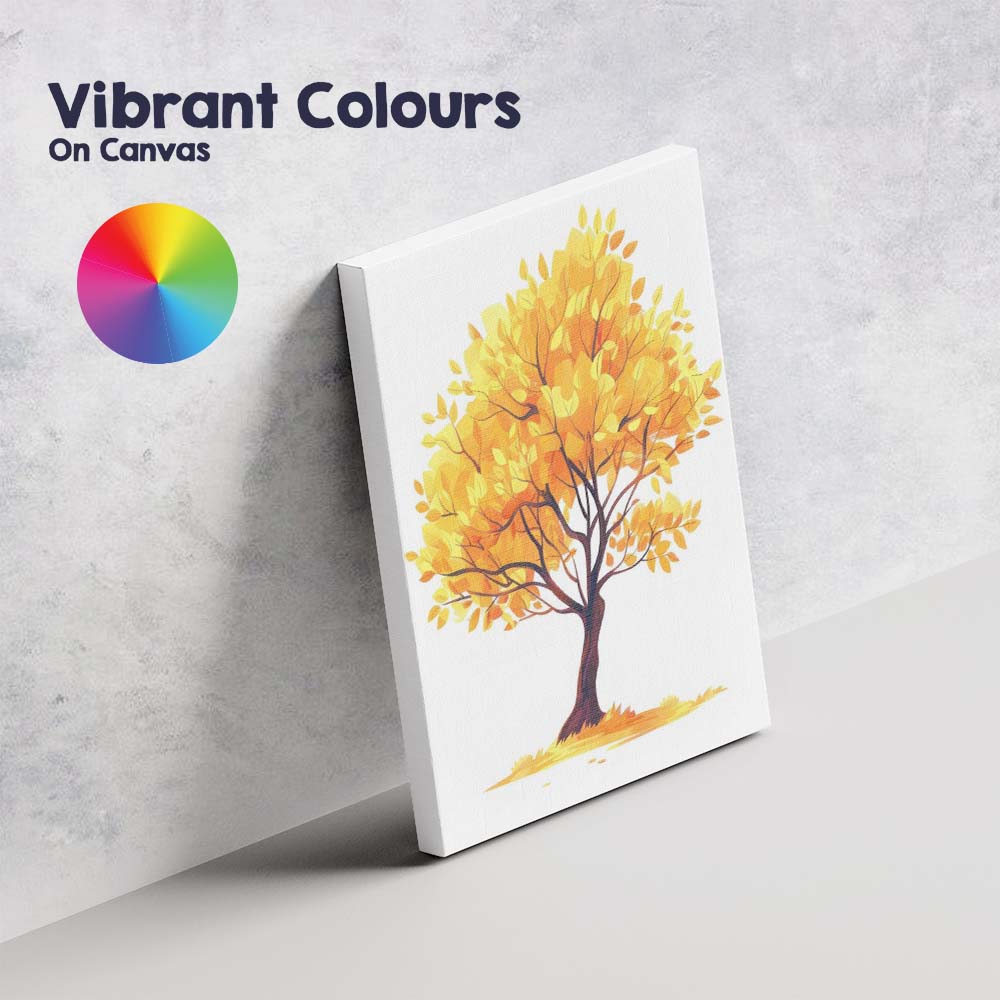 Golden Autumn Tree Seasonal Nature Illustration Canvas Wall Art Print Decor Picture Ready to Hang