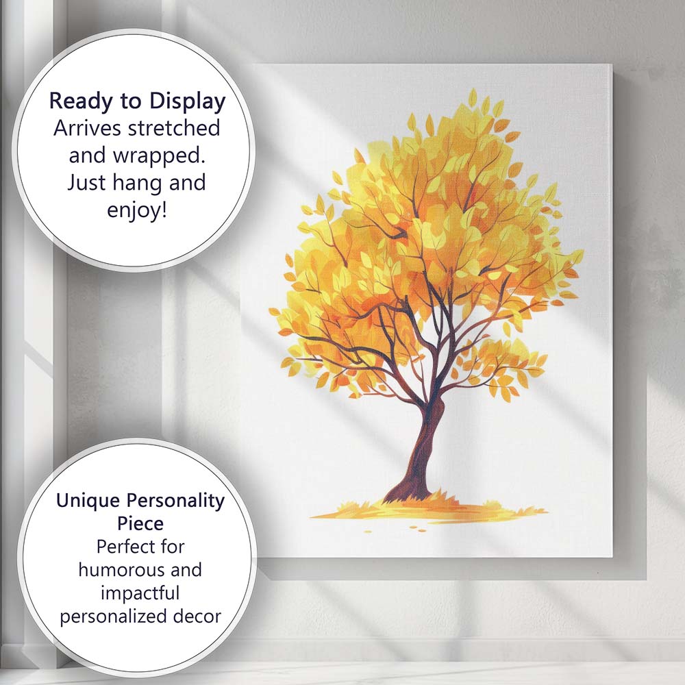 Golden Autumn Tree Seasonal Nature Illustration Canvas Wall Art Print Decor Picture Ready to Hang