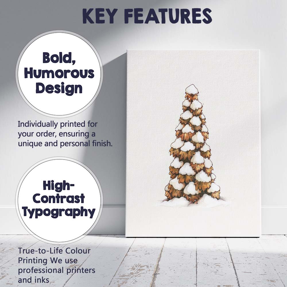 Snow Covered Evergreen Tree Winter Woodland Illustration Canvas Wall Art Print Decor Picture Ready to Hang