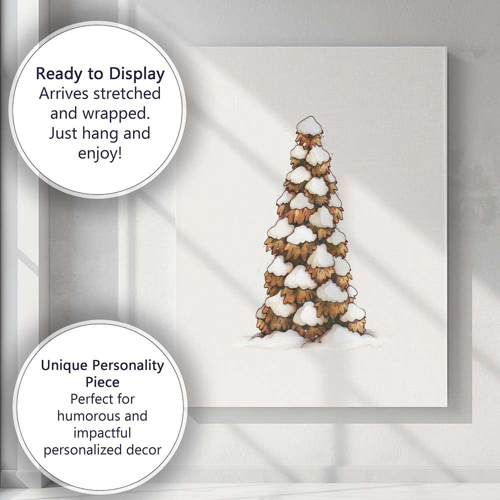 Snow Covered Evergreen Tree Winter Woodland Illustration Canvas Wall Art Print Decor Picture Ready to Hang