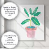 Modern Potted Green Houseplant Minimalist Textured Botanical Illustration Canvas Wall Art Print Decor Picture Ready to Hang
