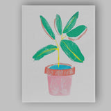 Modern Potted Green Houseplant Minimalist Textured Botanical Illustration Canvas Wall Art Print Decor Picture Ready to Hang
