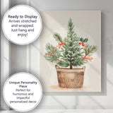 Festive Evergreen Basket Arrangement Watercolour Christmas Botanical Artwork Canvas Wall Art Print Decor Picture Ready to Hang