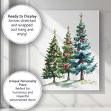 Watercolour Christmas Trees With Red Berries Snow Covered Evergreen Forest Canvas Wall Art Print Decor Picture Ready to Hang