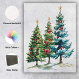 Watercolour Christmas Trees With Red Berries Snow Covered Evergreen Forest Canvas Wall Art Print Decor Picture Ready to Hang