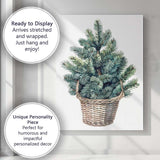 Blue Spruce Tree In Wicker Basket Watercolour Botanical Art Canvas Wall Art Print Decor Picture Ready to Hang