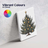 Traditional Decorated Christmas Tree Watercolour Holiday Illustration Canvas Wall Art Print Decor Picture Ready to Hang