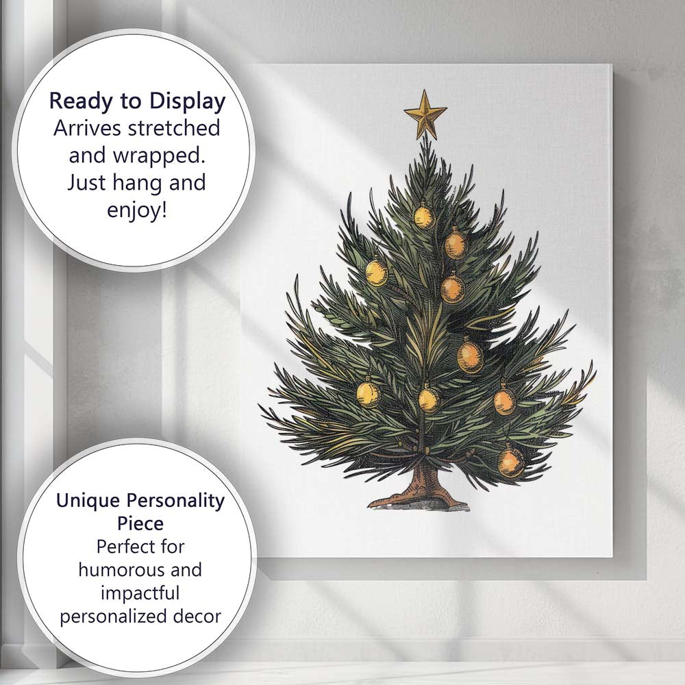 Traditional Decorated Christmas Tree Watercolour Holiday Illustration Canvas Wall Art Print Decor Picture Ready to Hang