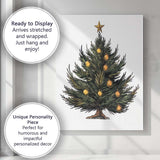 Traditional Decorated Christmas Tree Watercolour Holiday Illustration Canvas Wall Art Print Decor Picture Ready to Hang