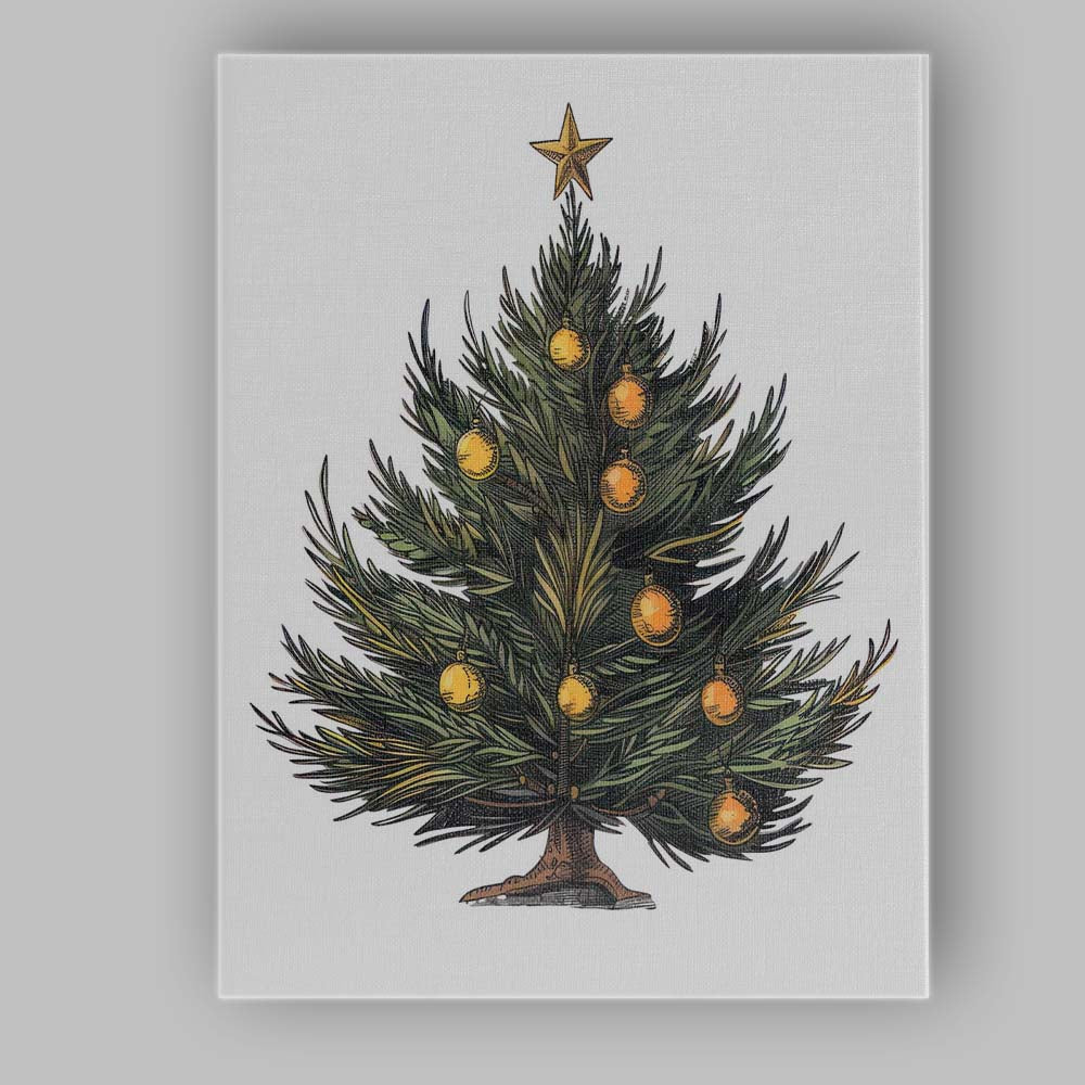 Traditional Decorated Christmas Tree Watercolour Holiday Illustration Canvas Wall Art Print Decor Picture Ready to Hang