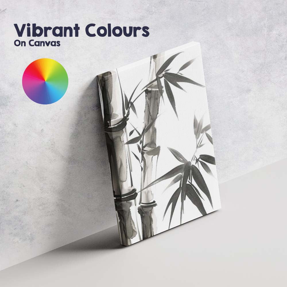 Monochrome Bamboo Stalks And Leaves Oriental Ink Wash Artwork Canvas Wall Art Print Decor Picture Ready to Hang